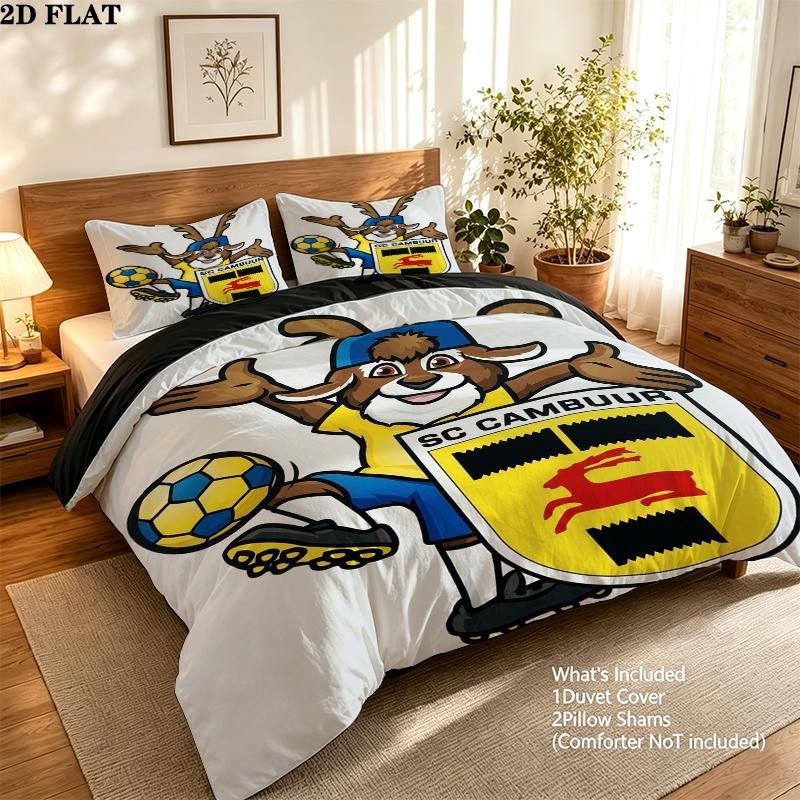 Sc Cambuur Pattern Bedding uilt Set uilt Cover Pillowcase Home Decoration Birthday Gift (1 * duvet cover + 2 * pillowcase without core)