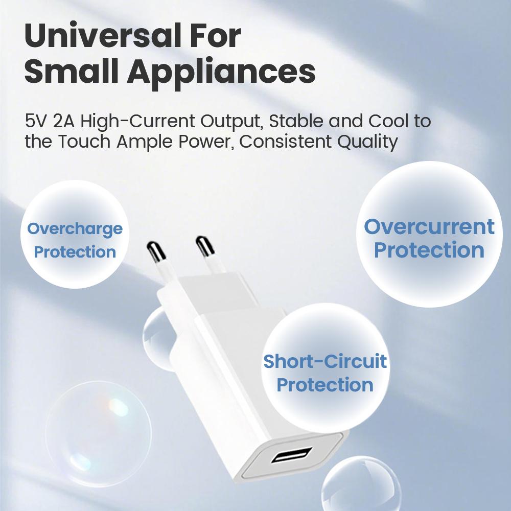10W EU/US Compatible USB Phone Charger Adapter, suitable for Xiaomi, Huawei, and Samsung phones