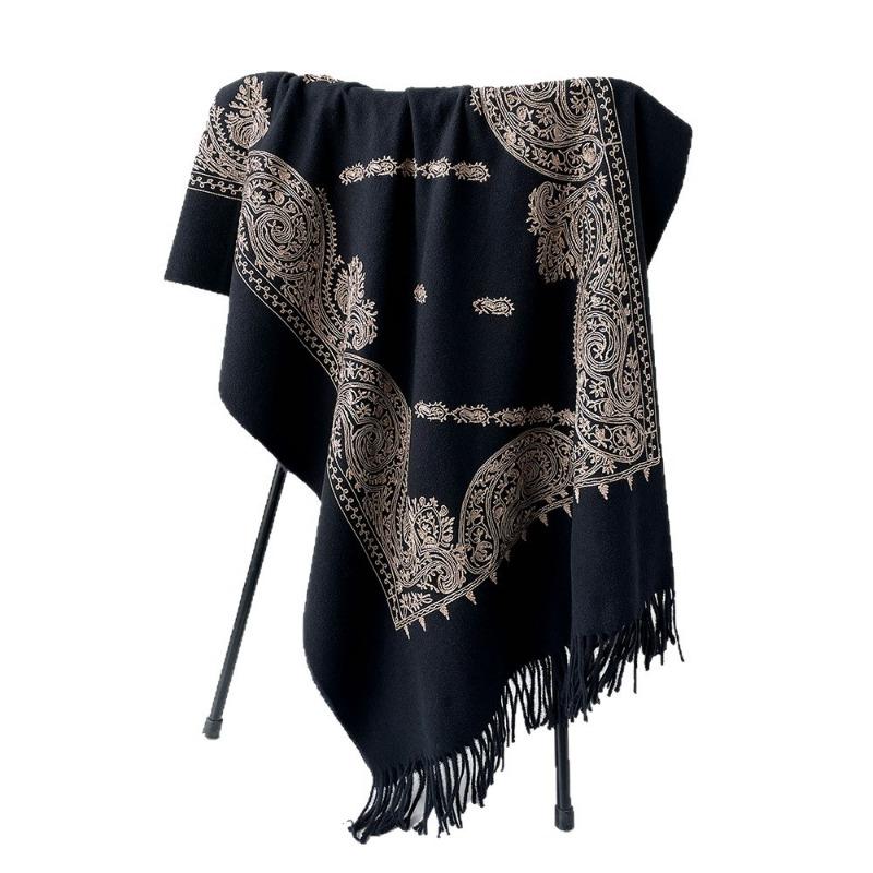 Autumn and winter scarves new versatile embroidered cashew nut scarves women's thickened warm fringed shawls