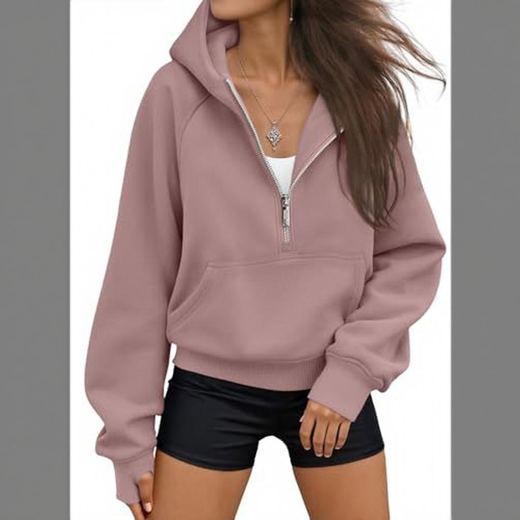 Women's Half Zip Hooded Long Sleeve Casual Sweatshirt Color