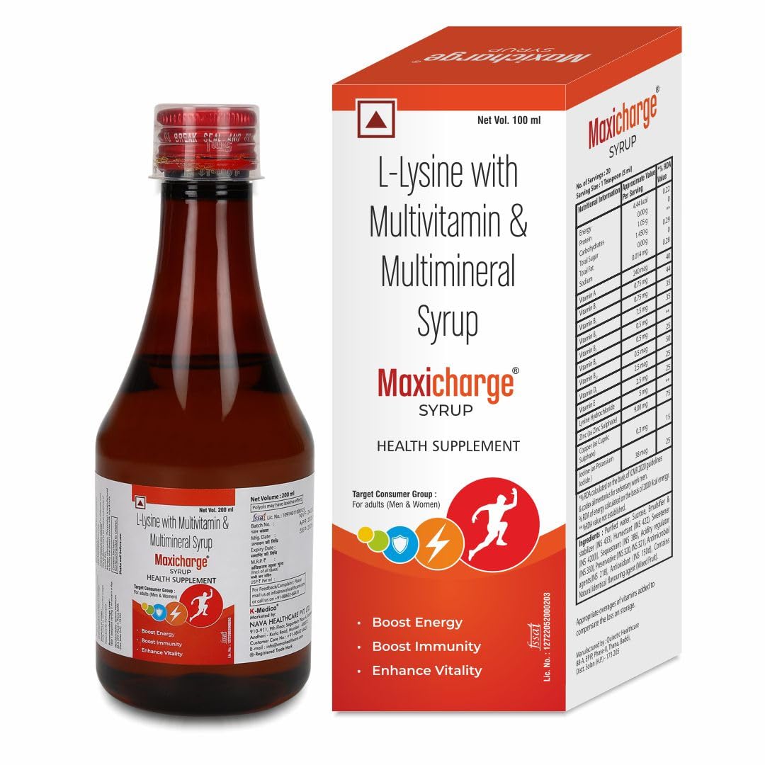 

Maxicharge Multivitamin Health Supplement Syrup For Energy, Immunity, And Vitality | For Adults | 200 ml (Pack of 2)