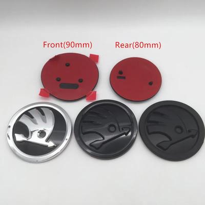 2025 Caldo 2pz 90mm 80mm per SKODA Auto Griglia Anteriore Cofano Cappuccio Emblema Posteriore Paraurti Posteriore Bagagliaio Adesivo Distintivo Styling Accessorio