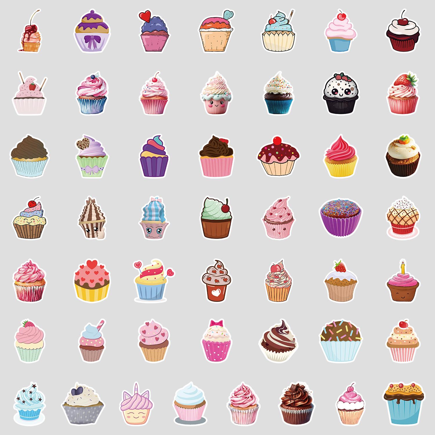 50pcs Waterproof Cupcake Graffiti Stickers for Bottles, Luggage, DIY, Stationery