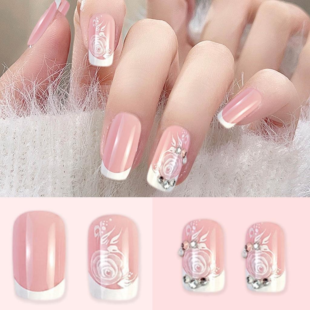24pcs Nail Pieces Wearable Nails Ice Transparent False Nails