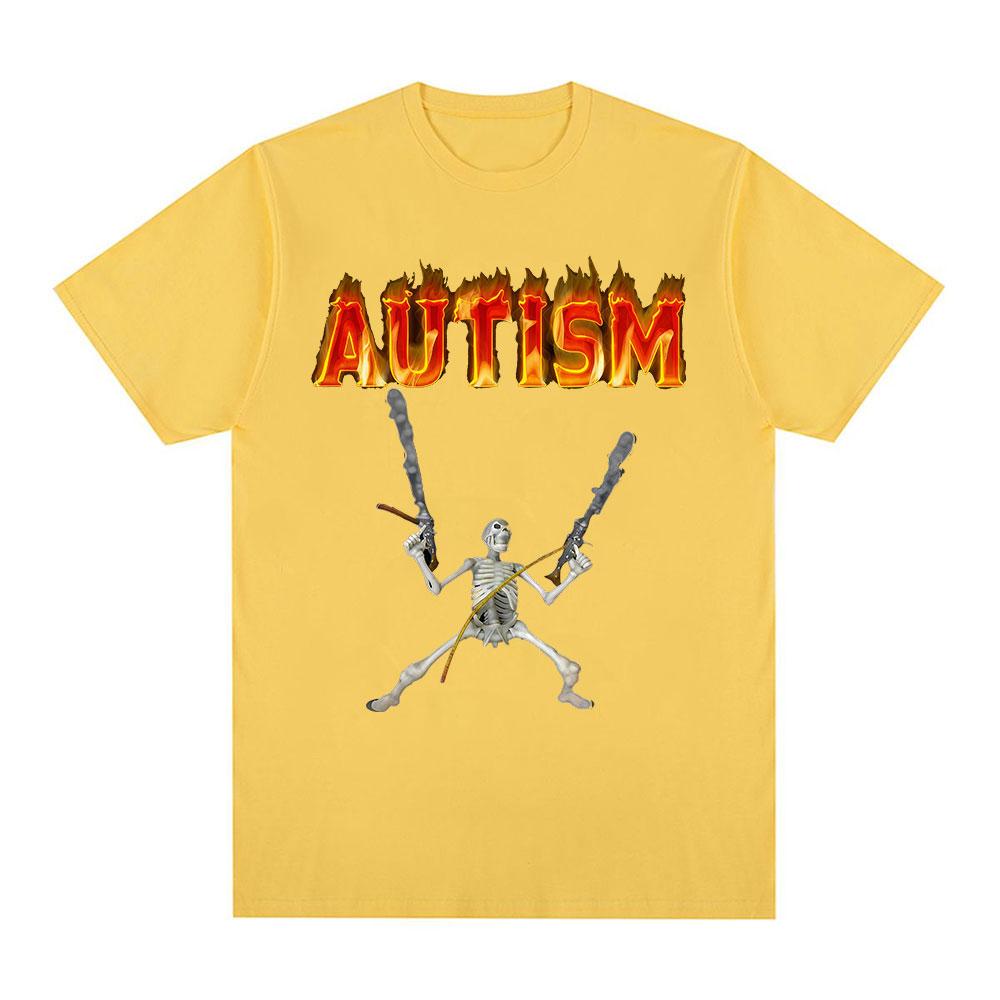 Autistic Funny Autism Skeleton Meme Tshirts Men Clothing Vintage Gothic Short Sleeves Tshirt Cotton Summer Oversized T Shirts