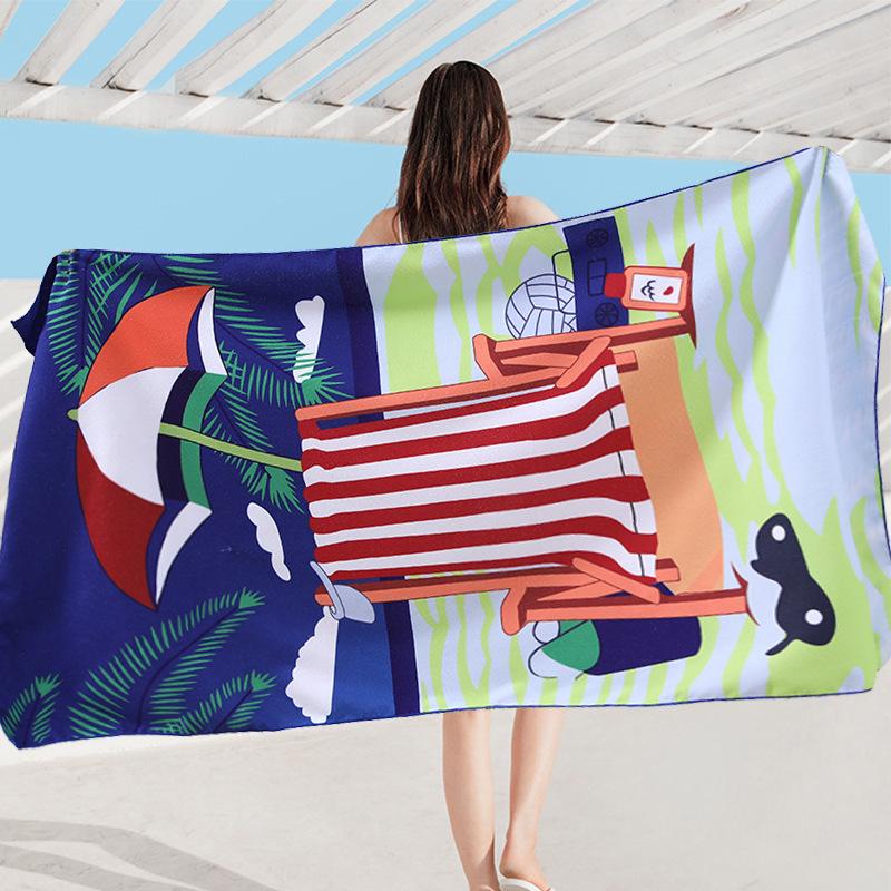 Retro Beach Flip Flop Print Beach Towel Ocean Wave Sand Summer Design Quick Dry Soft Absorbent Towel for Summer Pool Use