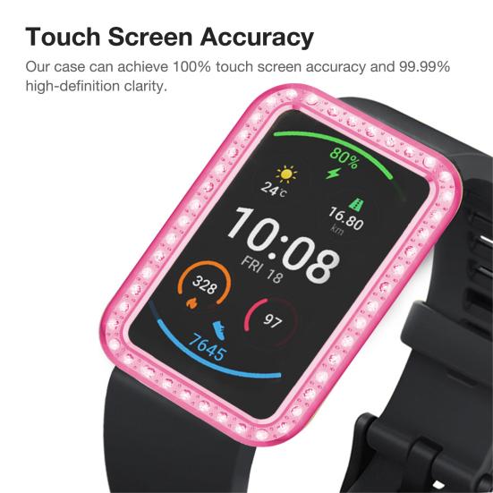 Protective Shell Rhinestone Inlaid Full Protective PC Smartwatch Protective Case for HUAWEI Watch Fit