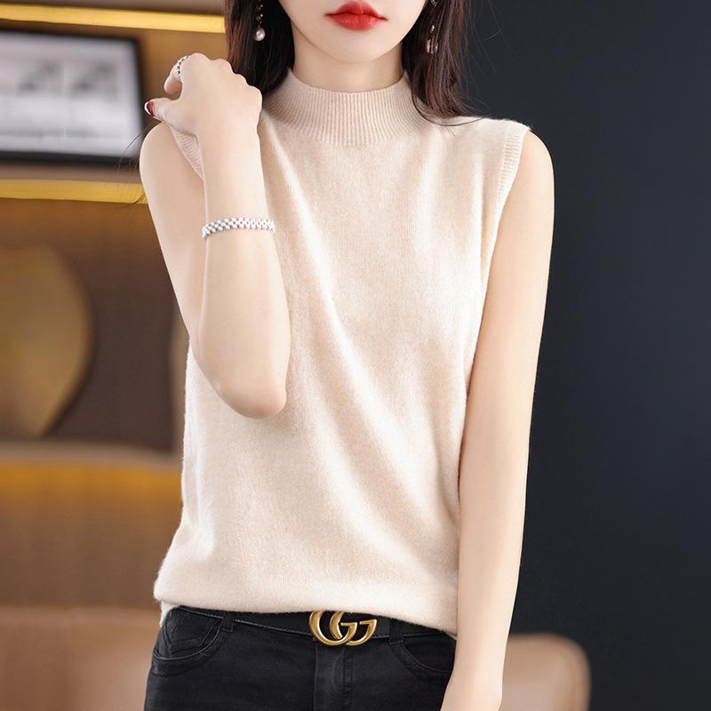 Cross-Border Sleeveless Half-High Collar Women's Slim Knit Camisole - Summer Style Pullover