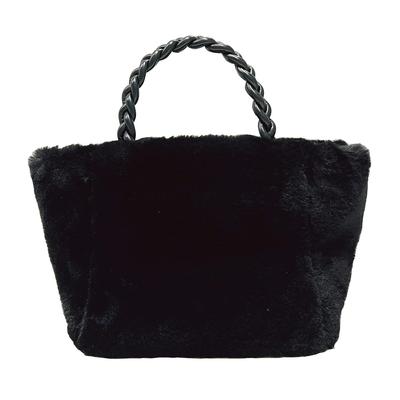 1262 Fluffy Faux Fur Horizontal Small Tote Bag LT Deli Fur Basket A [Rootote] (Black)