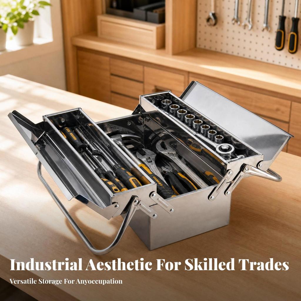 Rust Resistant Stainless Steel Toolbox Easy to Clean Double-Layer Fold-Open Tool