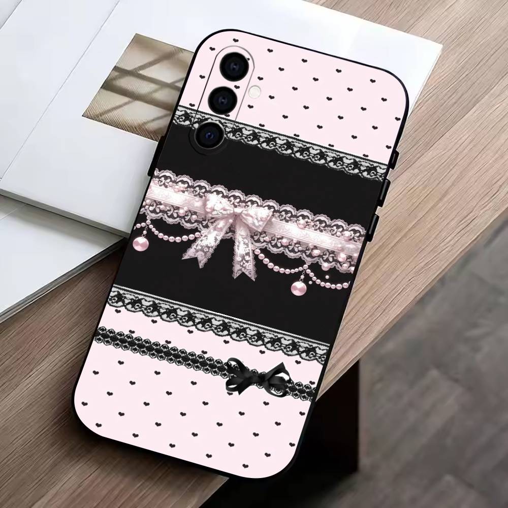 Elegant Black Lace Print Design Phone Case For Samsung Galaxy A73,A72,A71,A70,A53,A52,A51,Others Soft Black Cover