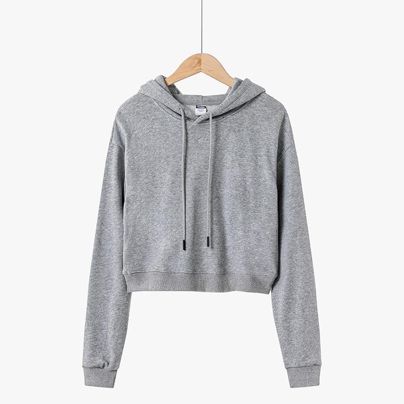 Women's Sweatshirt Fashion Cropped Hoodie Top Casual Short Solid Color Pullover