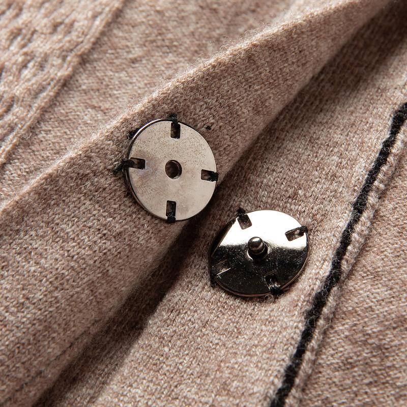 Pull Cardigan à Col Rond Texturé 100% Laine Pure pour Femmes TUHUANG