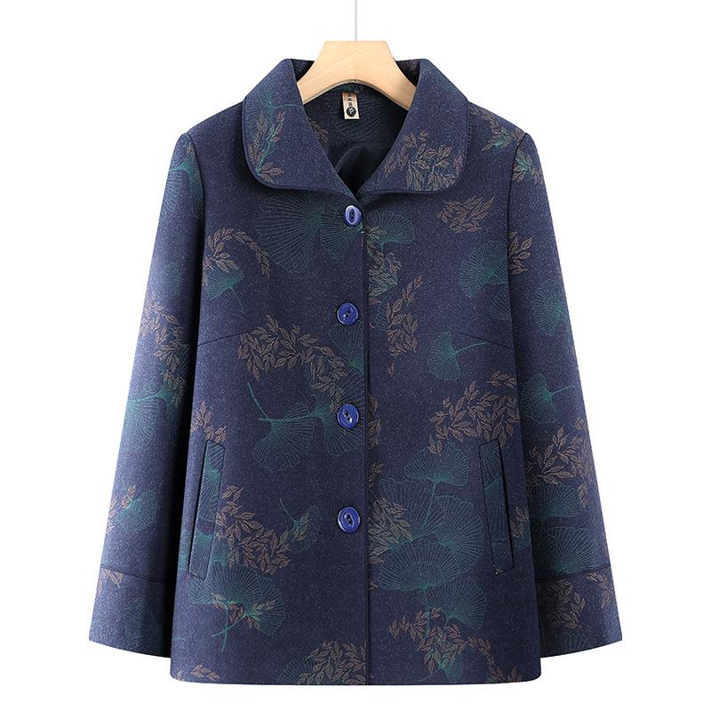 Grandma's High-End Autumn Wool Coat for Women, Turn-Down Collar, Perfect for Elderly and Middle-Aged Mothers