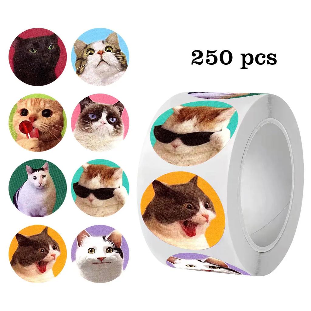 1roll/250pcs Cartoon Cat Stickers Gift Packaging Stickers School Reward Stickers Classroom Decoration Sticker Scrapbook Supplies