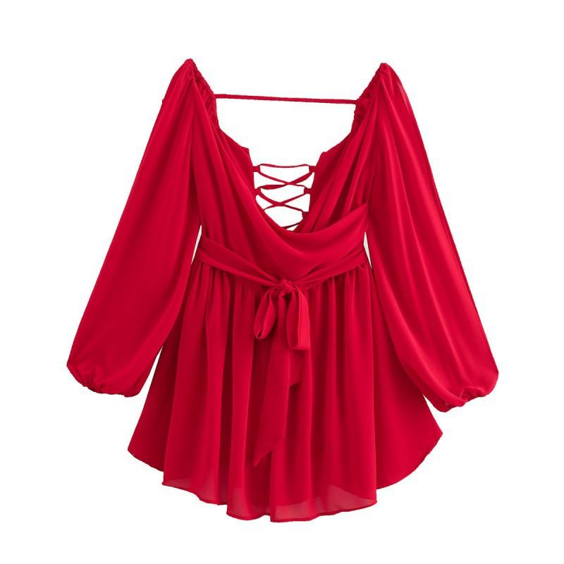 European American Women s Clothing Summer French Sexy Backless Lace Short Dress S