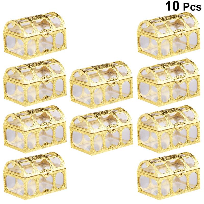 10pcs Candy Box Treasure Chest Shape Sugar Containers Holder Gift Storage Case Party Wedding Hand Gift Hollow Candy Box