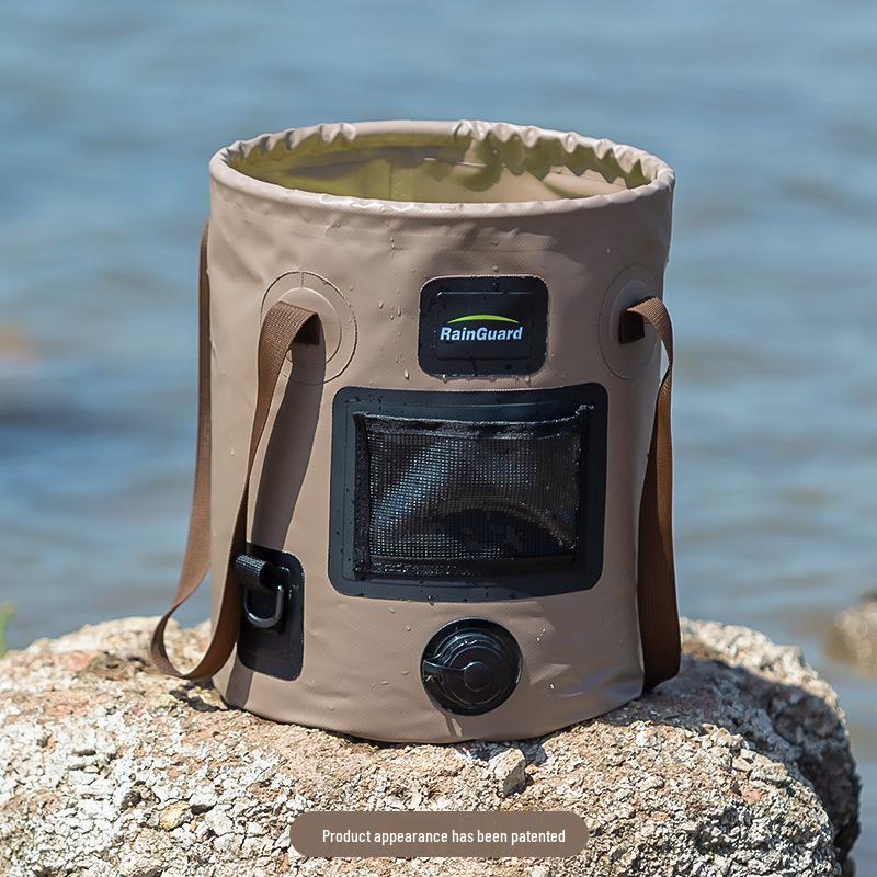 Secchio Pieghevole Portatile da Esterno con Valvola e Coperchio, Grande Capacità, Manico Rotondo - Perfetto per Campeggio e Pesca