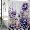 Purple Floral Flower Decorative Shower Curtain, Bathroom Decorative Shower Curtain, Waterproof Shower Curtain with Hooks