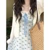 Sweet Floral Dress Women's Casual Summer Wear Square Collar Waist Thin Suspender Skirt Temperament Long Dress Summer