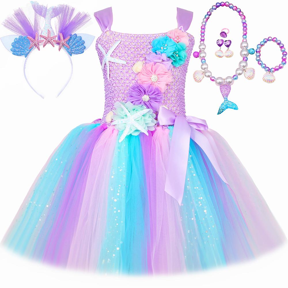 Šaty Princezny Mořské Panny pro Dívky Pastelské Květiny Narozeninová Oslava Tutu Šaty Halloweenský Kostým Malé Mořské Víly pro Děti Oblečení