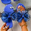 Zehensteg-Sandalen Damen Sommer Seiden-Schleife Strand-Flip-Flops Flache Absätze Hausschuhe Schuhe