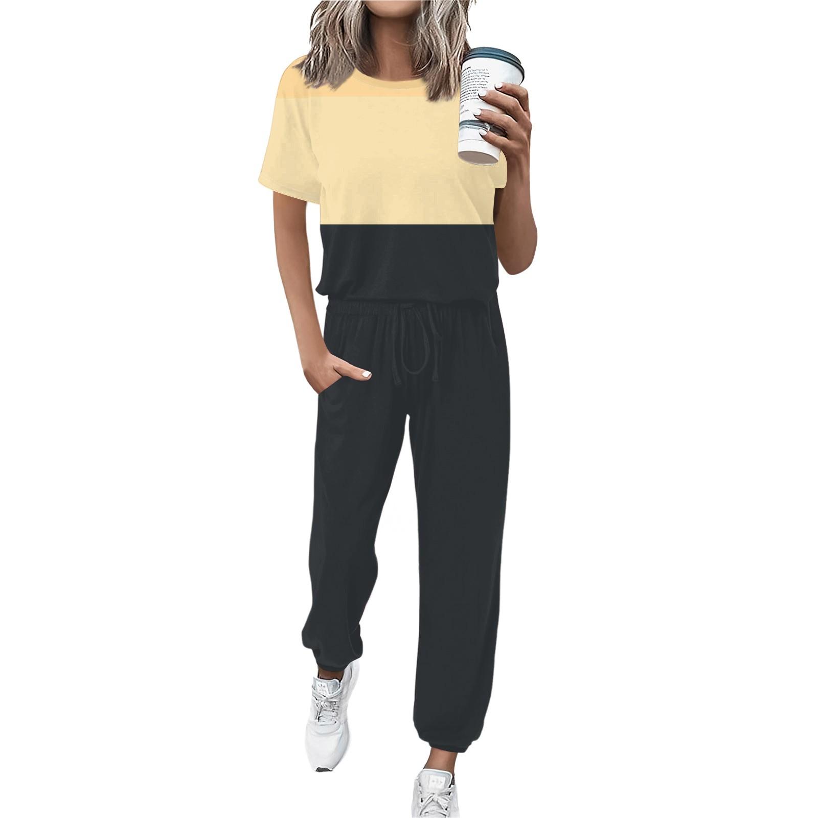 

Женский спортивный костюм с круглым вырезом и коротким рукавом, свободные брюки XL чёрный