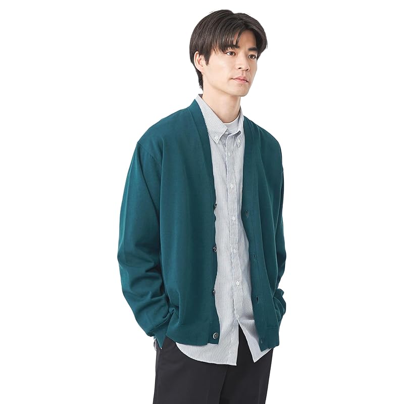 

[United Arrows green label Relaxing] кардиган Tenjiku из хлопка с высокой круткой и V-образным вырезом 32281410523 7350 БИРЮЗОВЫЙ(73) M