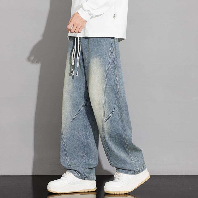 Spring Autumn Elastic Waist Loose Casual Wide Leg Denim Pants Male Vintage All-match Straight Jeans Trousers Men