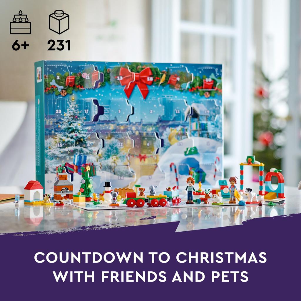 LEGO Friends 2023 Advent Calendar 41758 Christmas Holiday Countdown Playset with 24 Collectible Daily Surprises, 2 Mini-Dolls and 8 Pet Figures