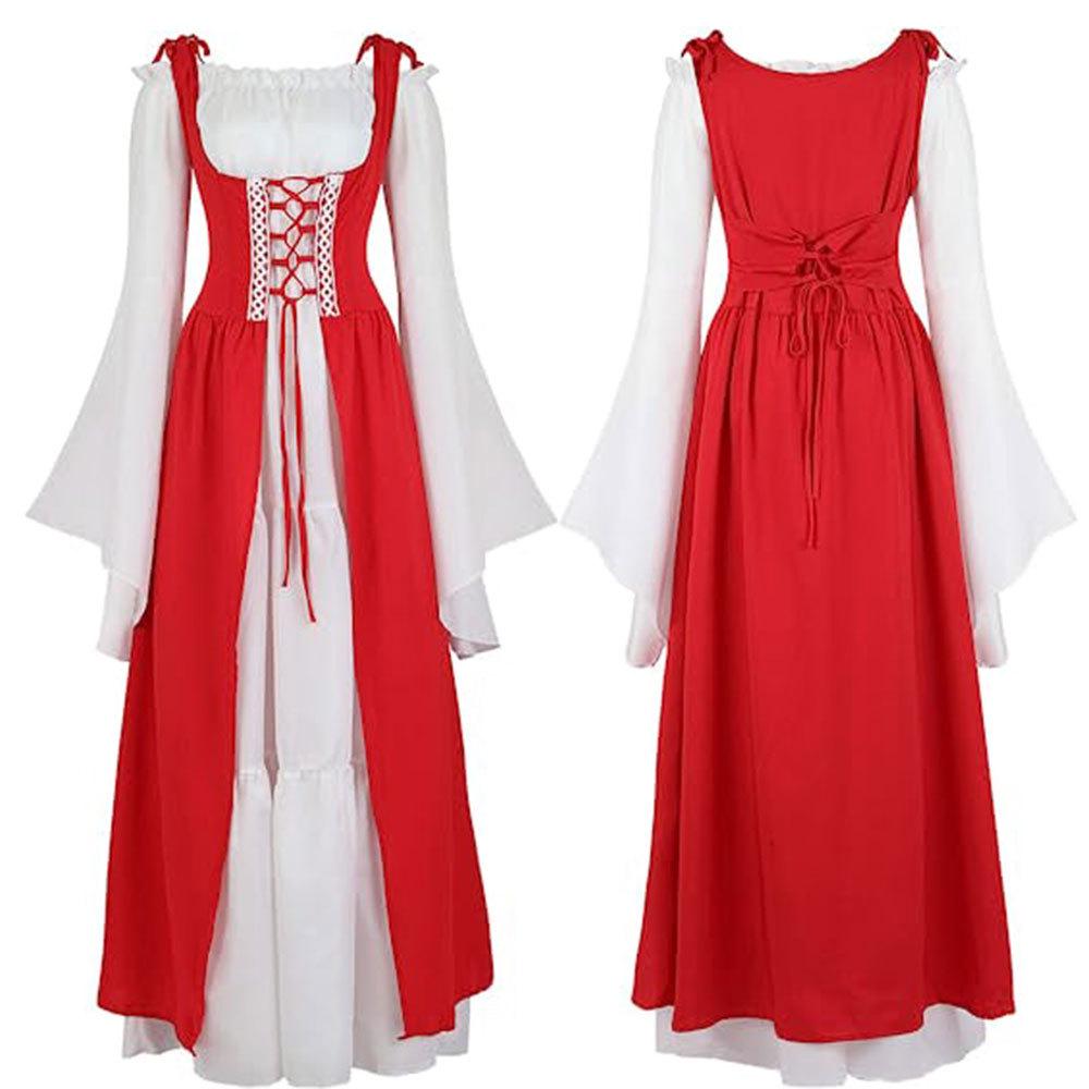 

Европейское и американское платье в стиле средневековья и ренессанса с квадратным вырезом и завязками на талии Extra Large красный