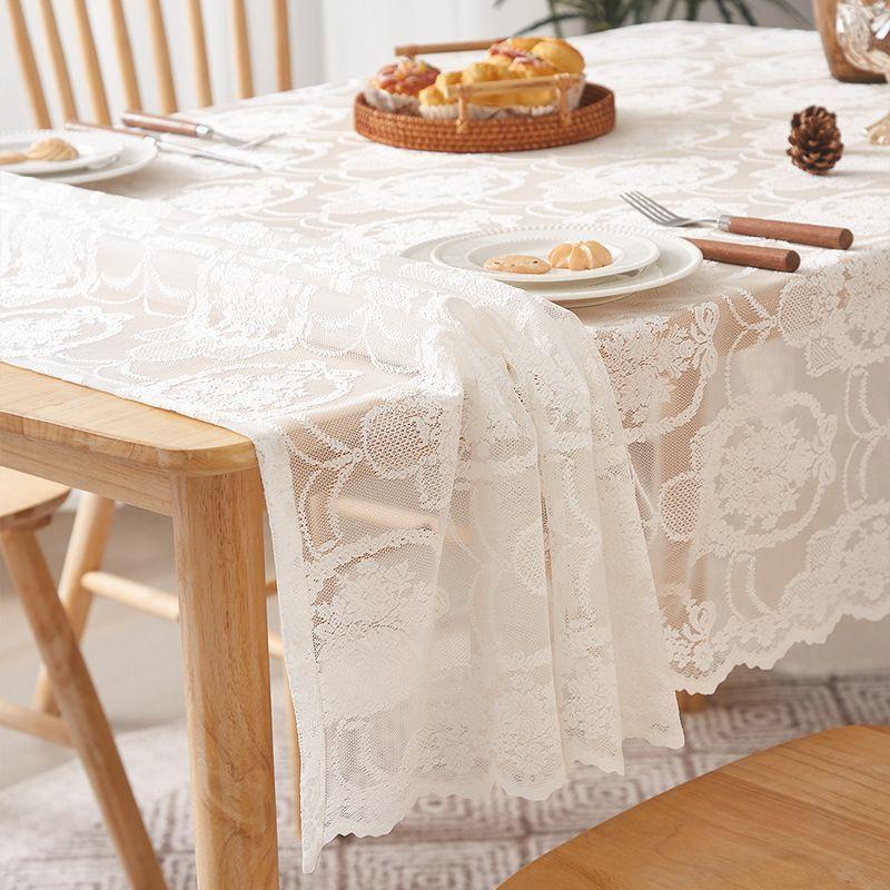 Light Luxury Pastoral White Lace Tablecloth Embroidered Cloth Round Table Square Table Rectangular Tablecloth Table Cloth