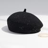 Autumn and Winter British Style Sequin Knitted Beret Hat for Women Korean Versatile Warm Hat Fashionable Casual Painter Hat Trendy