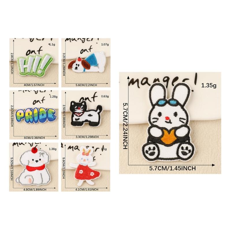 7 Pcs Dogs Sew On/Iron On Patches Cartoon Cats Embroidered Patches Rabbits Sewing Patches for Backpacks Decorations