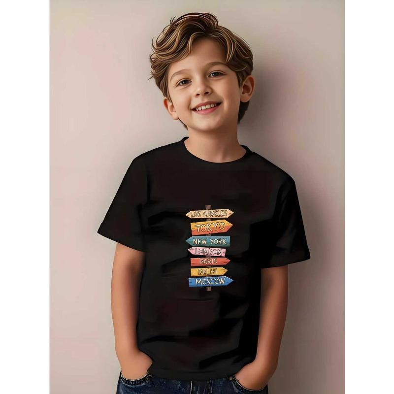 

European sizes Boys World City Guide T-Shirt - Casual Lightweight Short Sleeve Summer Top, Suitable for Boys T-Shirts 164cm чорний