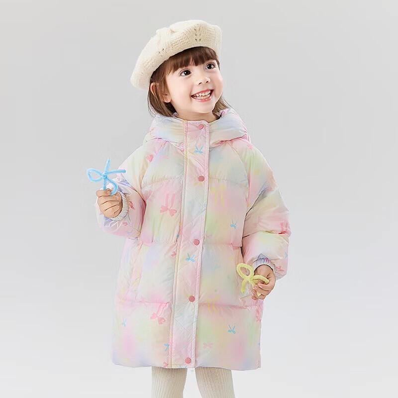 DEESHA Girls' Sweet Print Hooded Mid-length Down Jacket