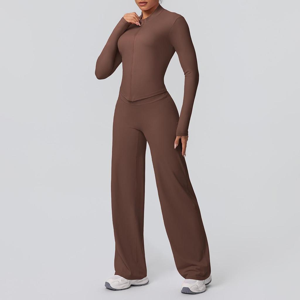 European-American Nude Feel Sports Jacket and Slimming Yoga Pants Set