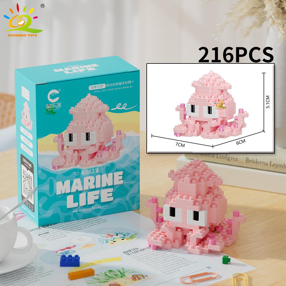 HUIQIBAO Mini Cute Shark Turtle Crab Sealife Animal Micro Building Block 3D Diamond Model Brick DIY City Toys for Children Kids
