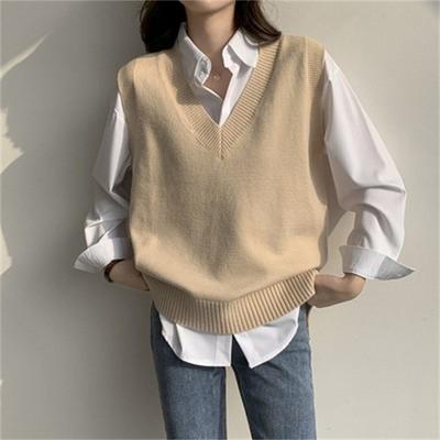 Sweater Vest Women Elegant Solid V-neck Loose Fall Ladies Knitwear Korean College Girls Clothing