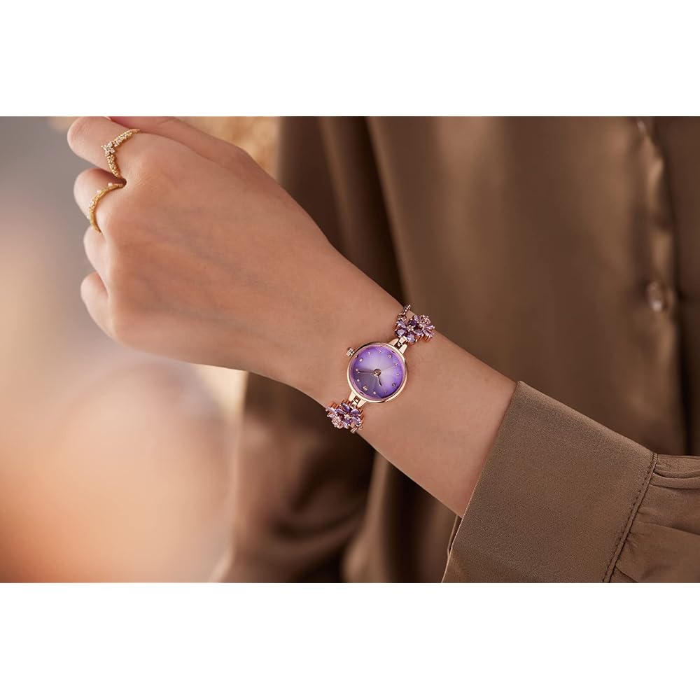 Time100 Women's Quartz Bracelet Watch Purple with Crystal Band, Waterproof, Multifaceted Glass, Gift Box