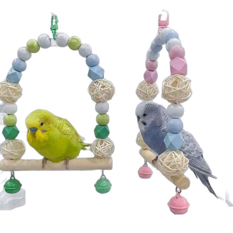 Balançoire en rotin - Accessoires pour cage de perroquet (calopsittes, perruches ondulées et petits oiseaux) - Jouet à mâcher et balançoire