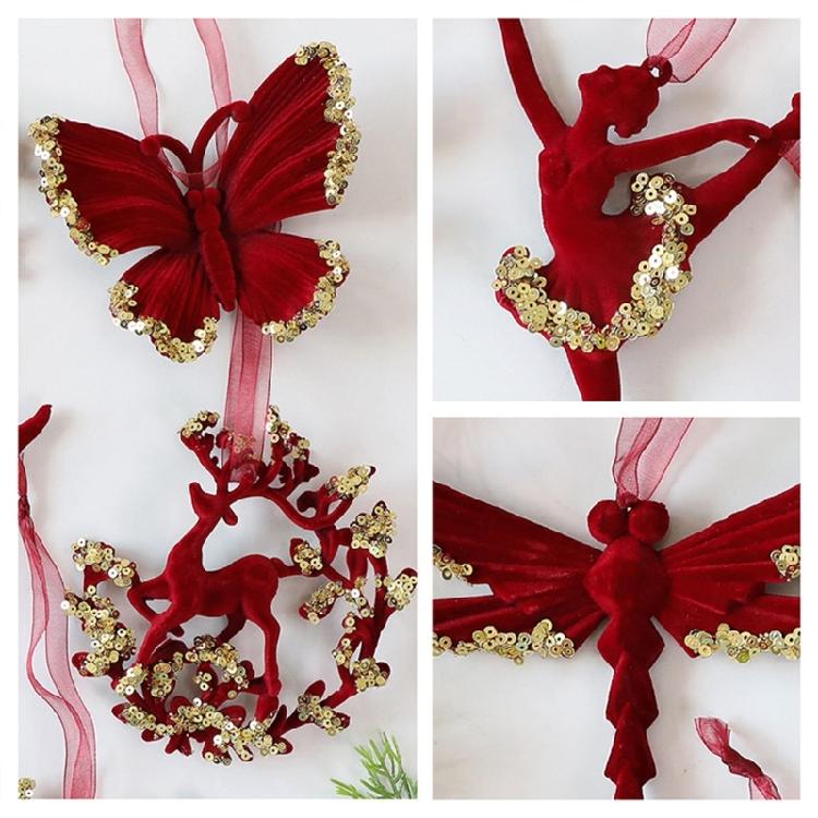 Pailletten Samtiges Reh/Schmetterling/Schneeflocke/Kranz Hängeornament für Kaminsimse Treppenhaus Fenster Weihnachtsbaumdekoration