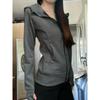 Womens Slim Fit Cropped Hooded Zip-Up Sweatshirt Short Sleeveless Top Korean Style Casual Lightweight Cotton Blend