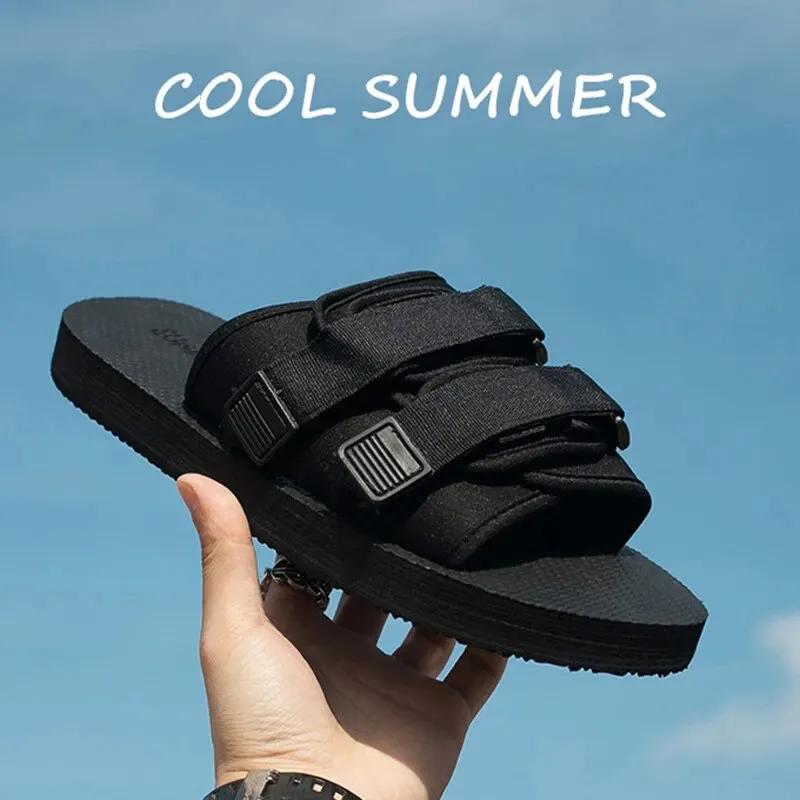 Fashion Summer Outdoor Men Slippers Hook&Loop Canvas Casual Couple Shoes Slip-on Beach Slippers Sandals Women Shoes Flip Flops Hombre