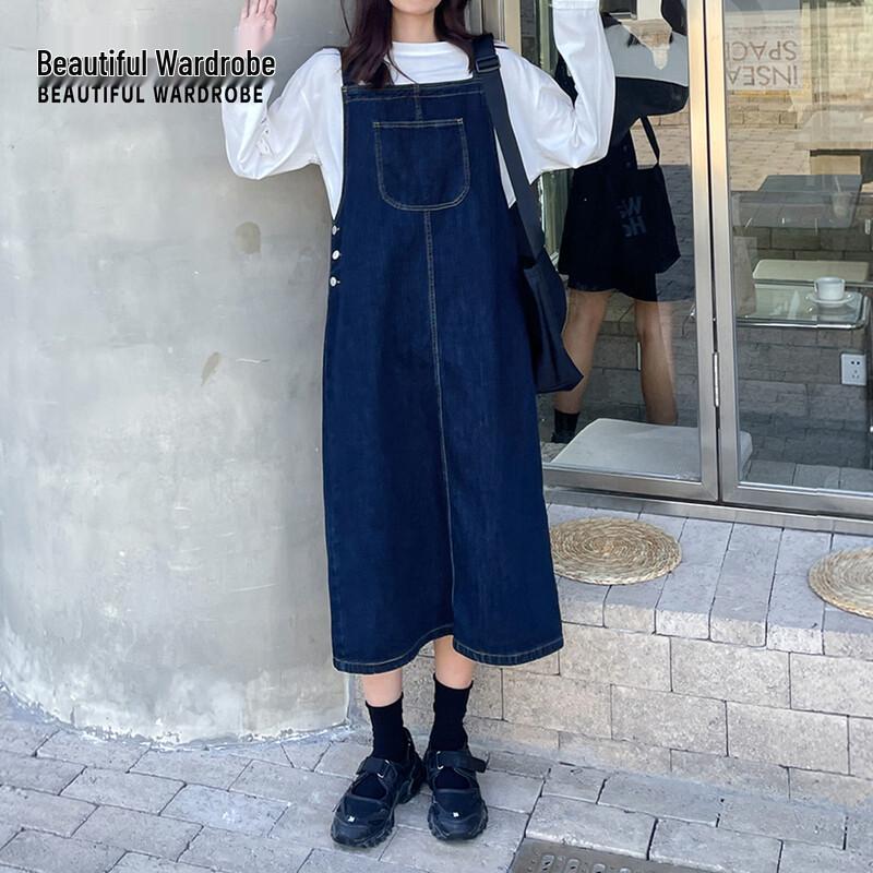 Женское повседневное ретро свободное джинсовое платье-макси на бретелях S