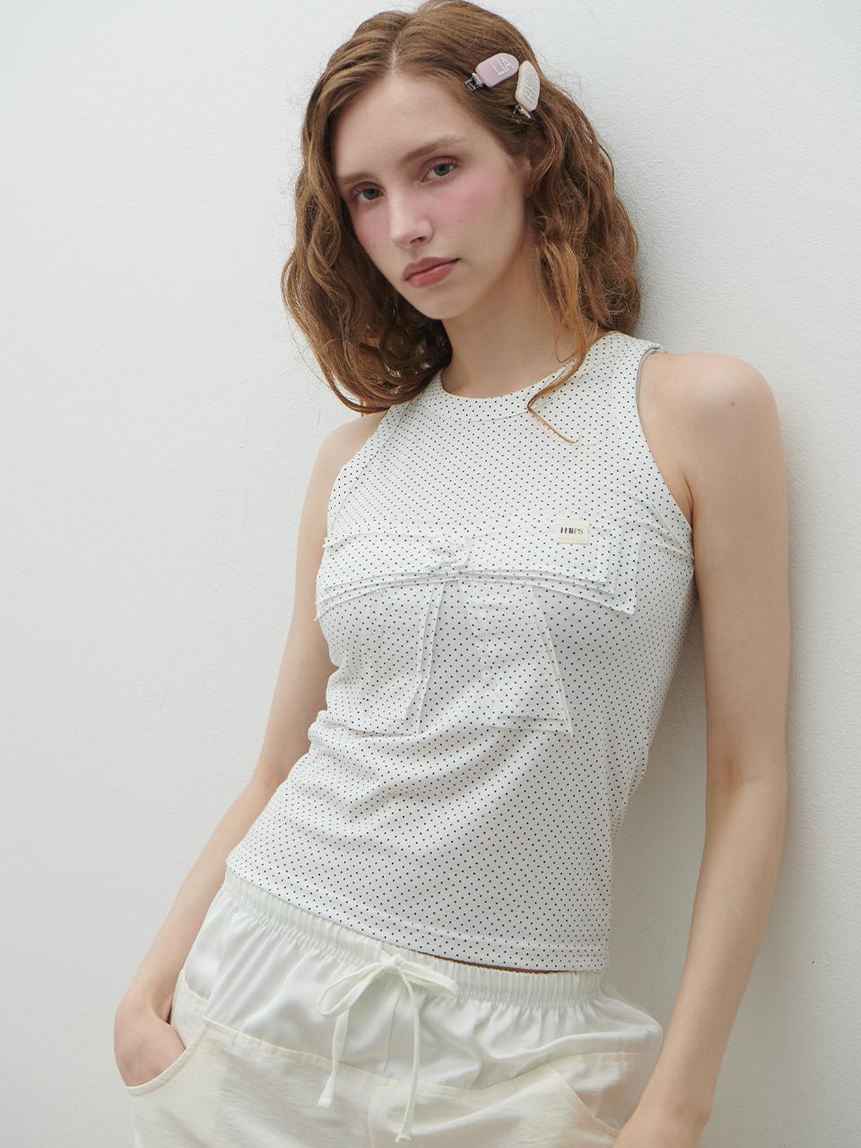 Double Hips Ribbon Basic Sleeveless Top (Dot) Dot