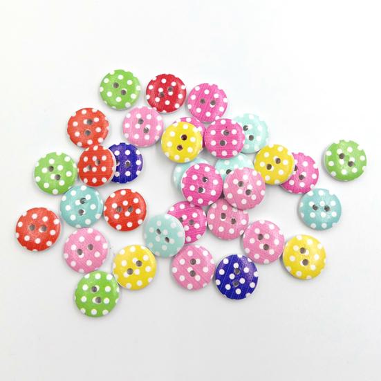 90 Stück Gepunktete Runde Form 2 Löcher Holzknöpfe DIY Nähen Scrapbook Dekor