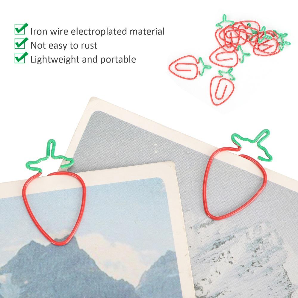 20Pcs 2‑Color Paper Clips Strawberry shaped Plastic-coated Metal Fruit Shaped Paper Clips Prevent Slip 3*1.7cm