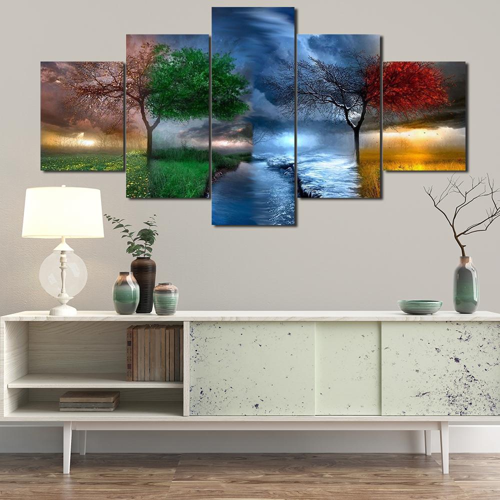 5 pieces 4 season tree landscape pictures HD print poster decoration home living room wall art modular abstract canvas painting
