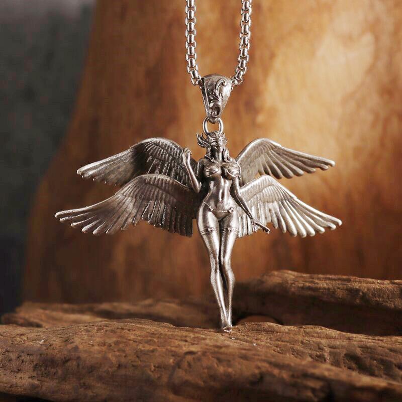 Exquisite Four-Winged Angel Pendant Sexy Goddess Mechanical Female Warrior Necklace Male and Female Couple Hip-Hop Trend Jewelry